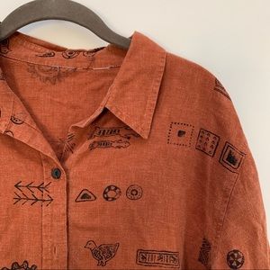 Vintage Linen top with black print